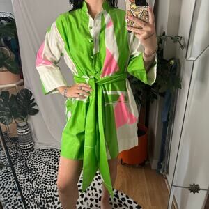 Vintage Catherine Ogust for Penthouse Gallery Mini Shirt Dress Green Pink